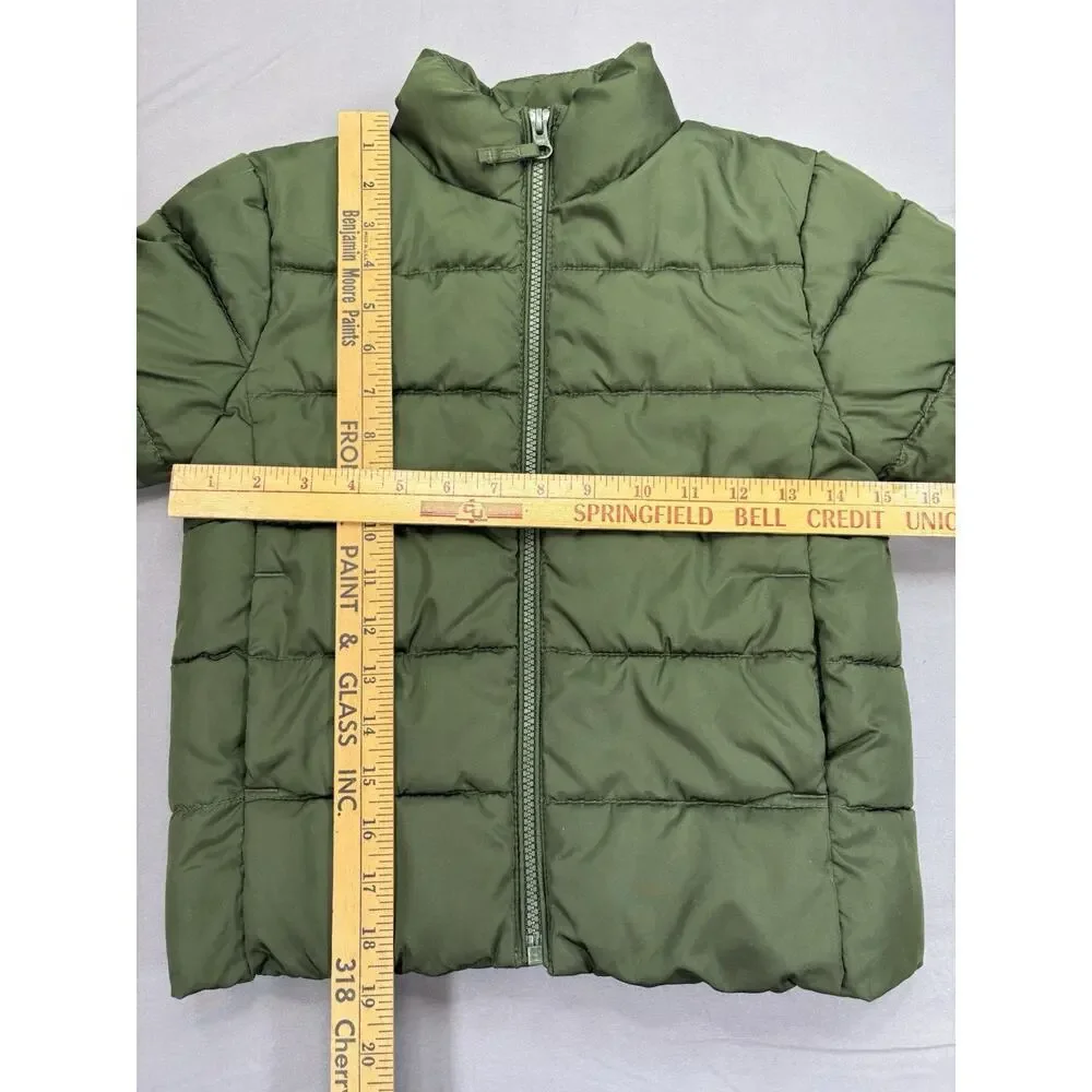 Children’s Place Green Puffer Coat SZ 5/6 Unisex + Purple CC Beanie Kids Bundle